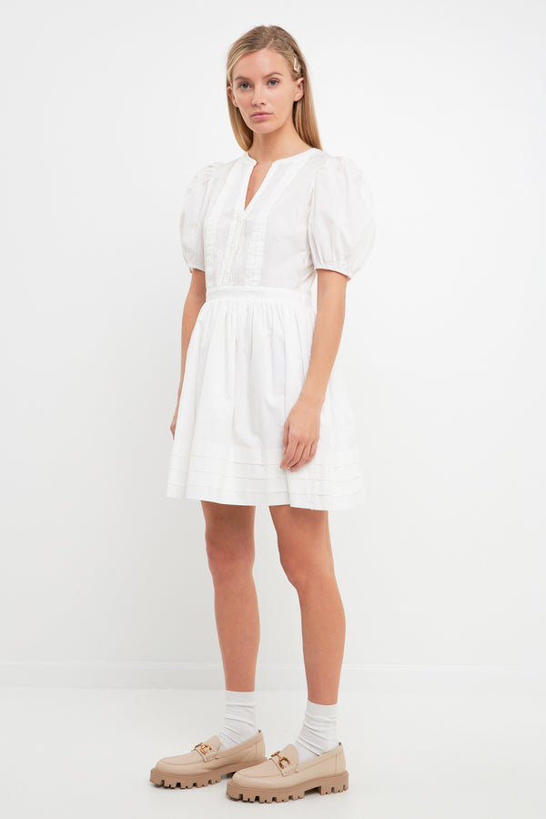 English Factory Poplin Bib Fit & Flare Dress WHITE