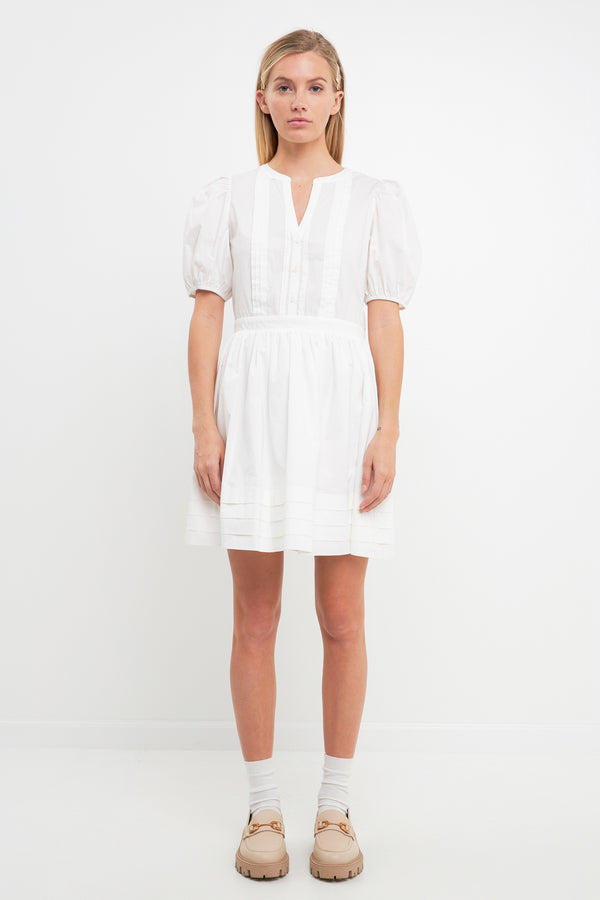 english factory Poplin Bib Fit & Flare Dress WHITE