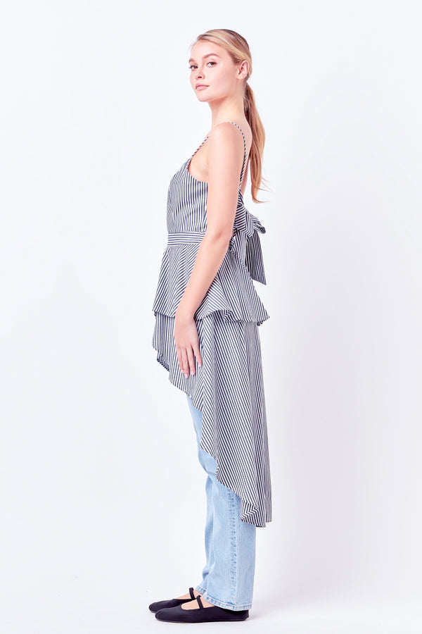 English Factory Poplin High-Low Top NAVY STRIPE