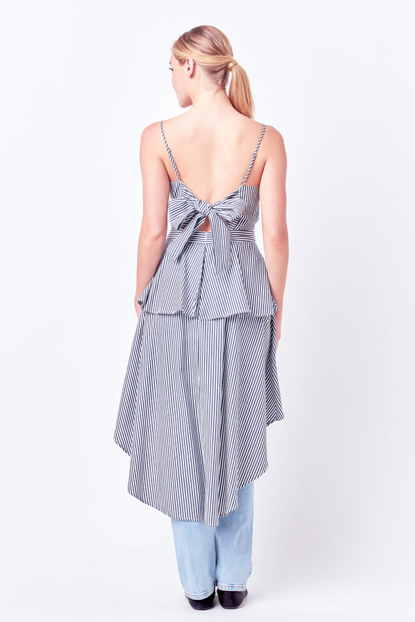 English Factory Poplin High-Low Top NAVY STRIPE