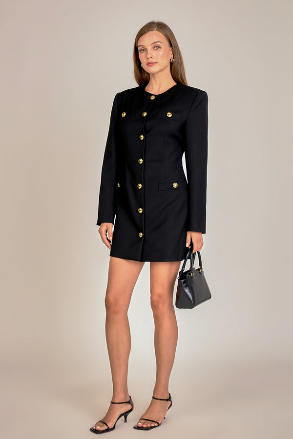 English Factory Power Shoulder Mini Dress BLACK