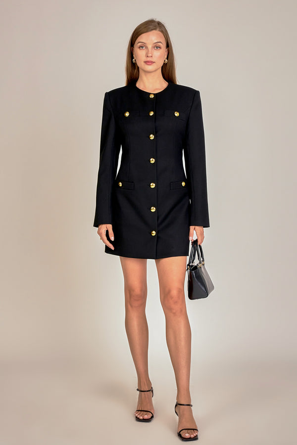 english factory Power Shoulder Mini Dress BLACK