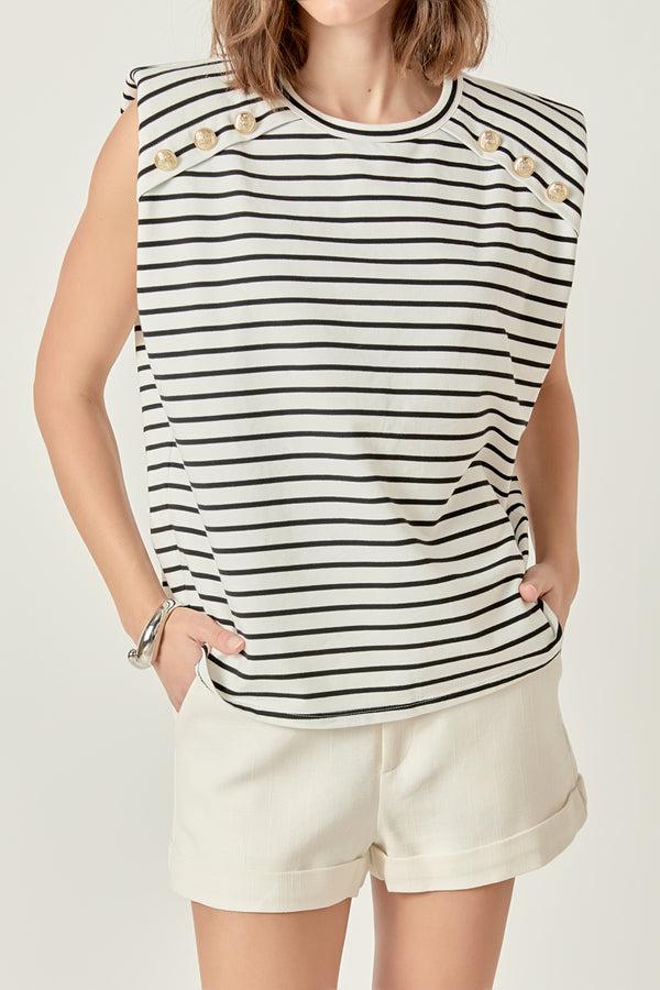 English Factory Power Shoulder Top WHITE/BLACK