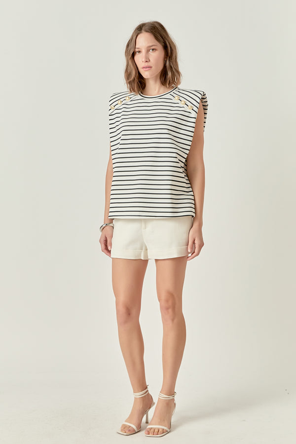 English Factory Power Shoulder Top WHITE/BLACK