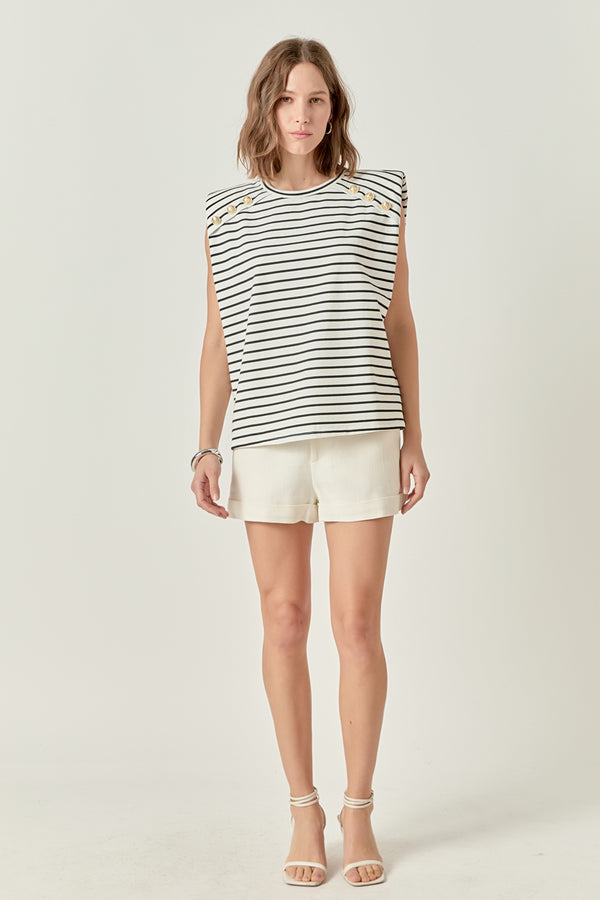 english factory Power Shoulder Top WHITE/BLACK