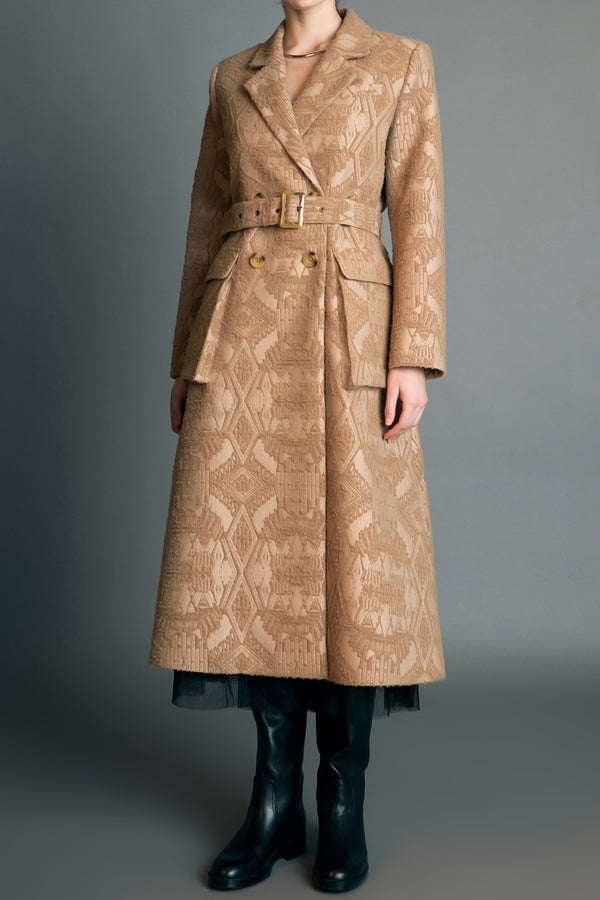 English Factory Premium Brocade Swing Coat CAMEL