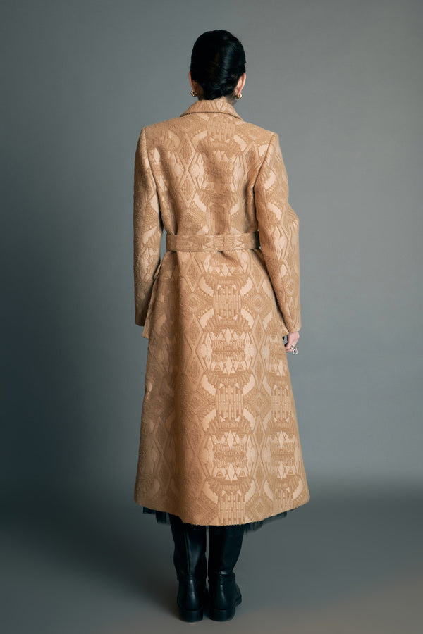 English Factory Premium Brocade Swing Coat CAMEL