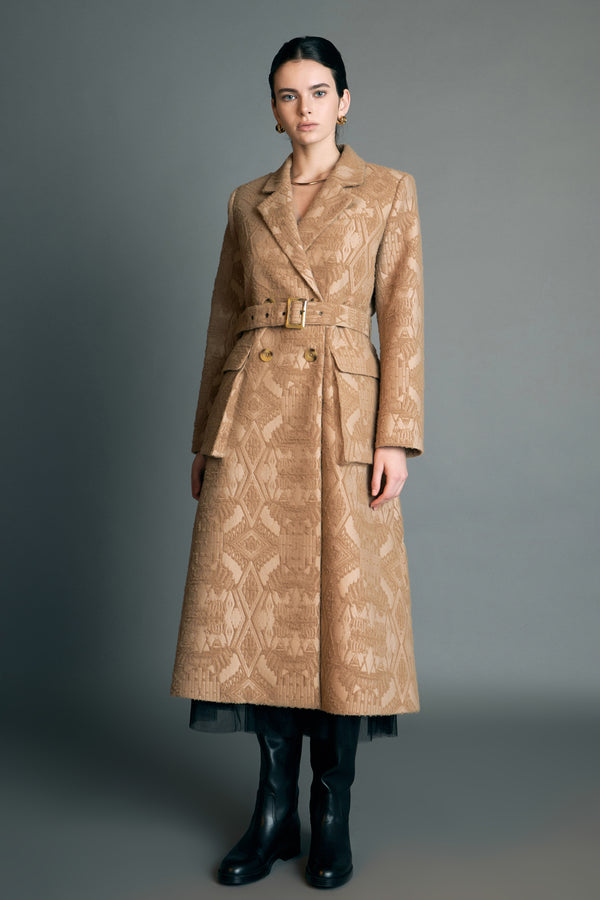 english factory Premium Brocade Swing Coat CAMEL