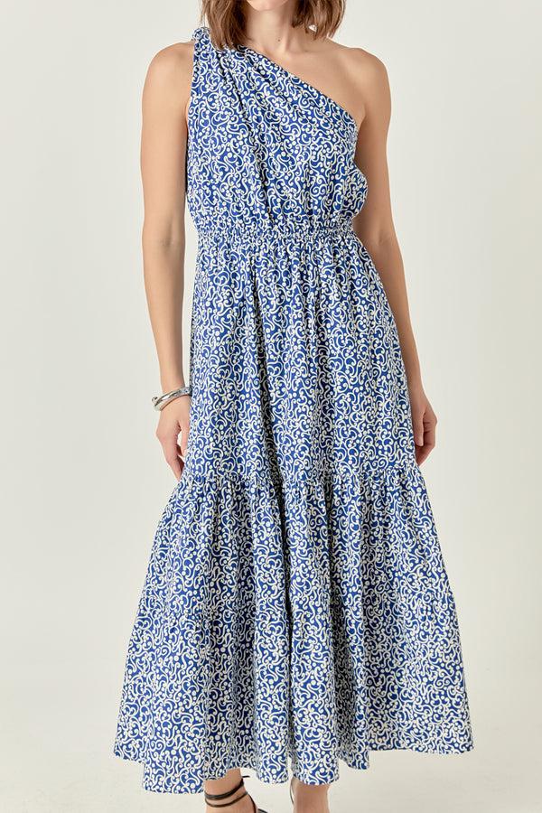 English Factory Print One Shoulder Maxi Dress BLUE