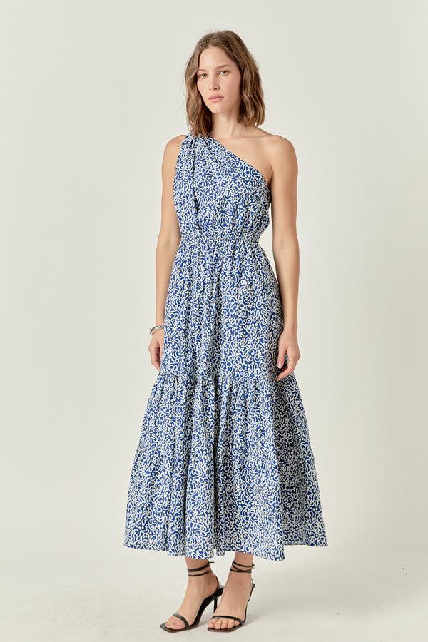 English Factory Print One Shoulder Maxi Dress BLUE