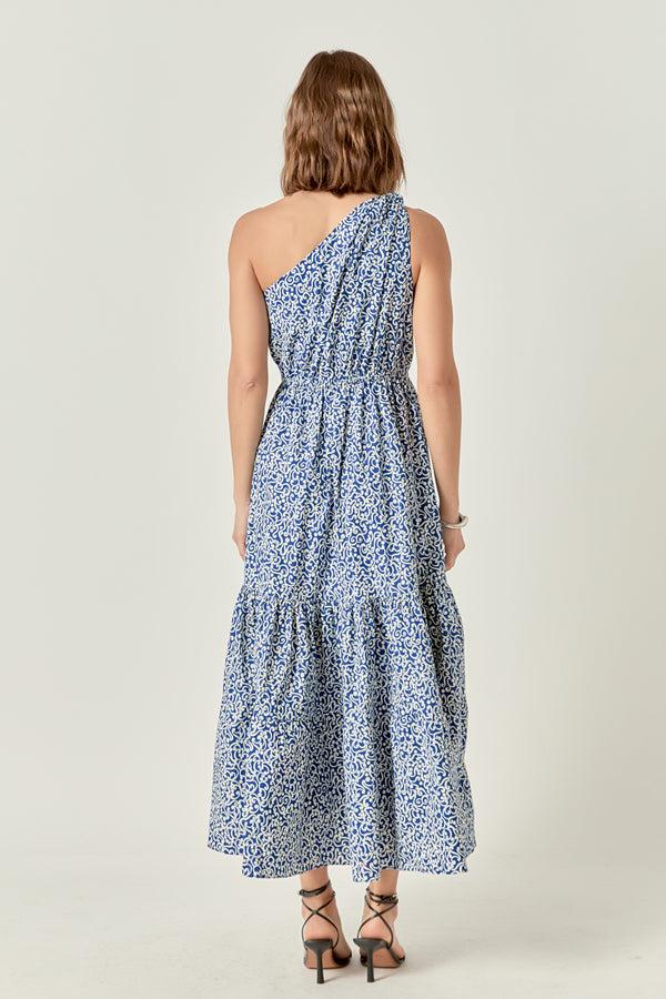 English Factory Print One Shoulder Maxi Dress BLUE