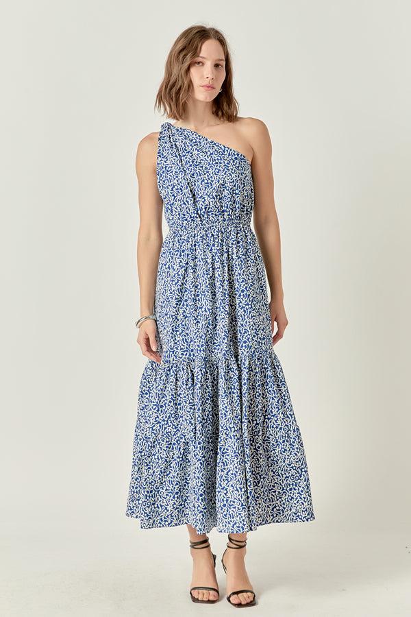 english factory Print One Shoulder Maxi Dress BLUE