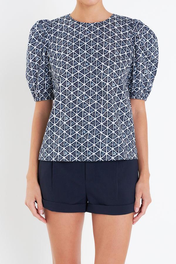 English Factory Print Puff Sleeve Top NAVY MULTI