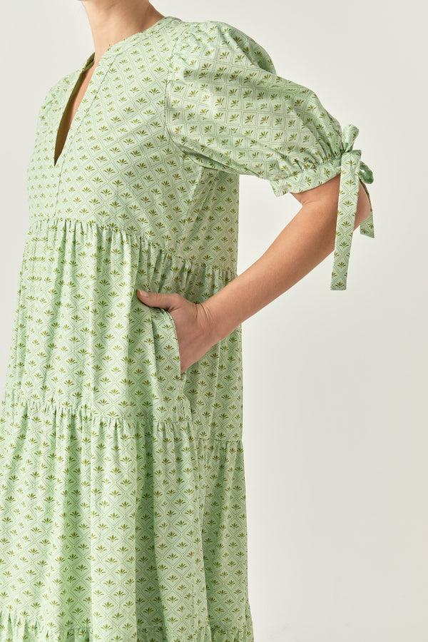 English Factory Print V Neck Midi Dress CHARTREUSE