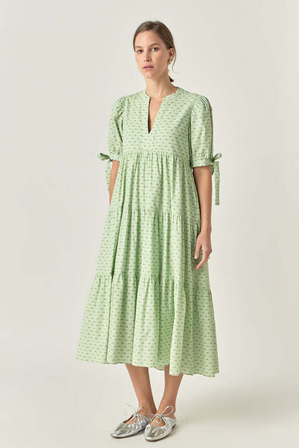 English Factory Print V Neck Midi Dress CHARTREUSE