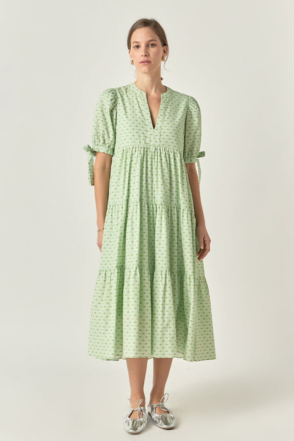 english factory Print V Neck Midi Dress CHARTREUSE