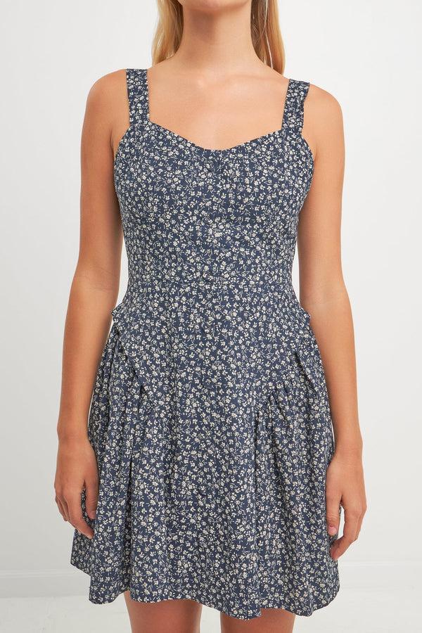 English Factory Printed Linen Bustier Dress NAVY