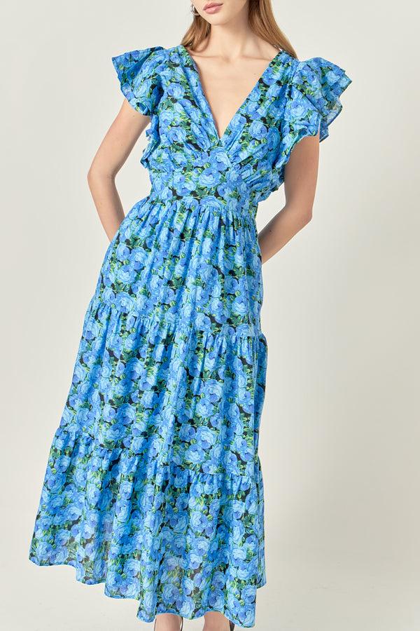 English Factory Printed Open Back Maxi Dress BLUE