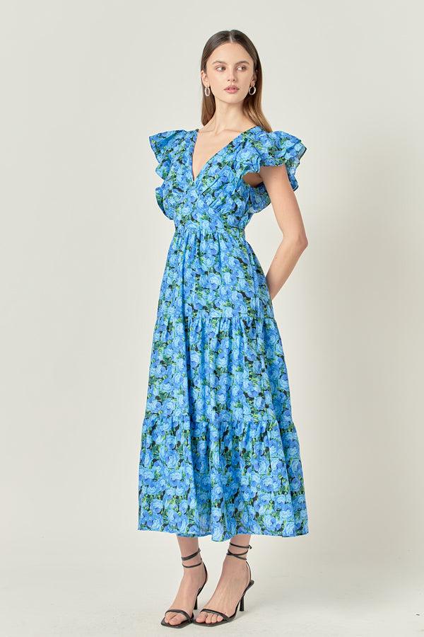 English Factory Printed Open Back Maxi Dress BLUE