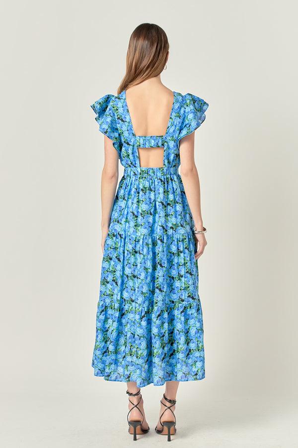 English Factory Printed Open Back Maxi Dress BLUE