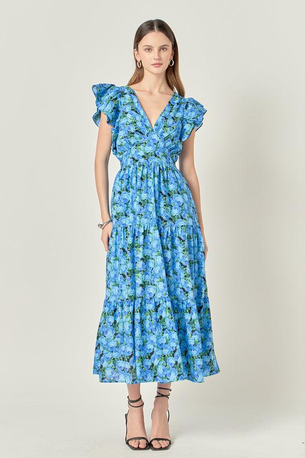 english factory Printed Open Back Maxi Dress BLUE