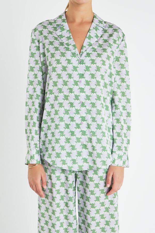 English Factory Printed Satin Shirt GREEN/PURPLE
