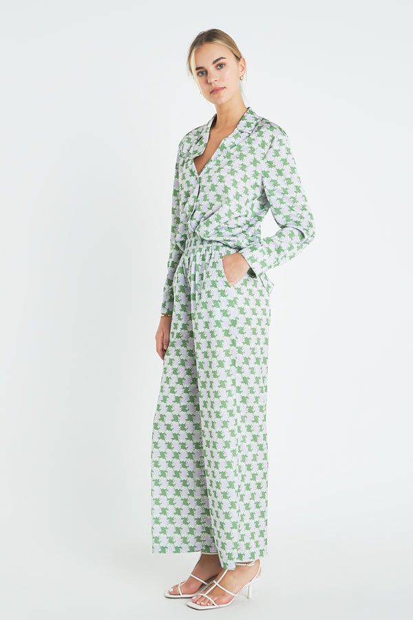 English Factory Printed Satin Shirt GREEN/PURPLE