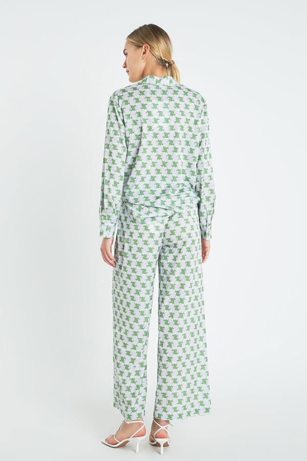 English Factory Printed Satin Shirt GREEN/PURPLE