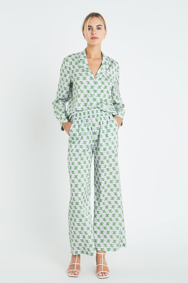 english factory Printed Satin Shirt GREEN/PURPLE