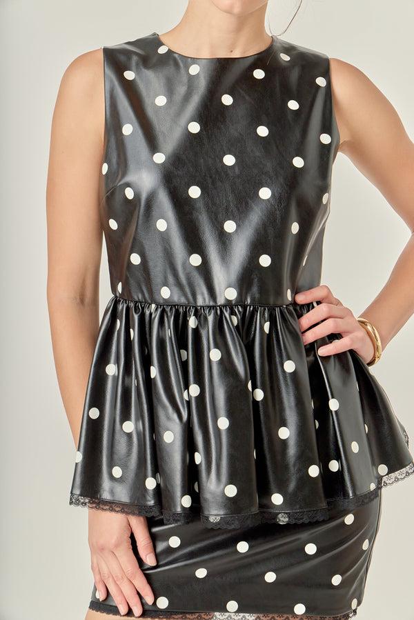English Factory Pu Polka Dot Top BLACK/WHITE