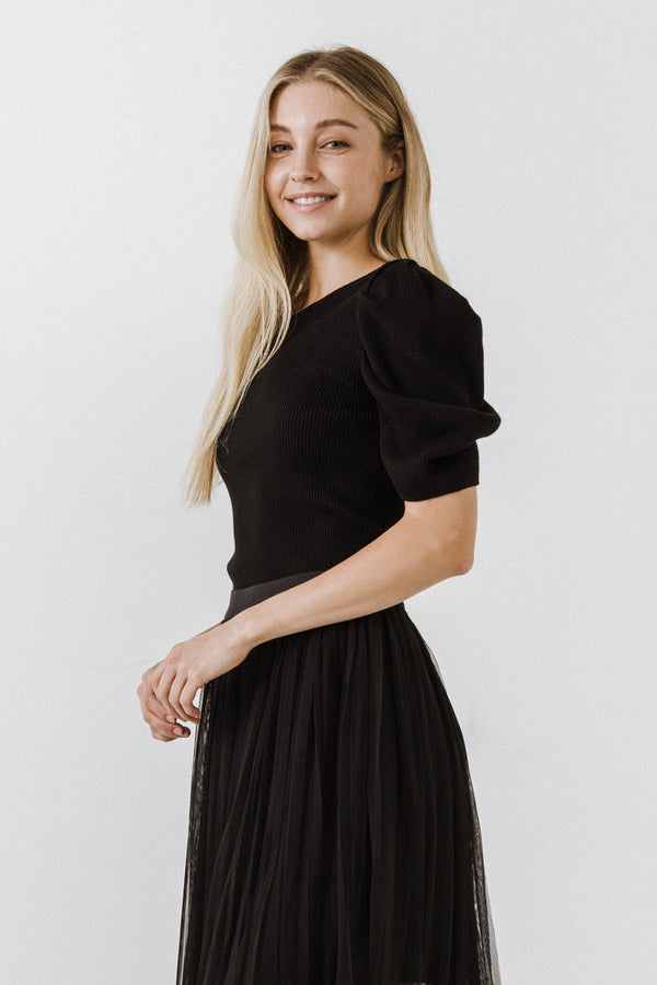 English Factory Puff Short Sleeve Sweater BLACK