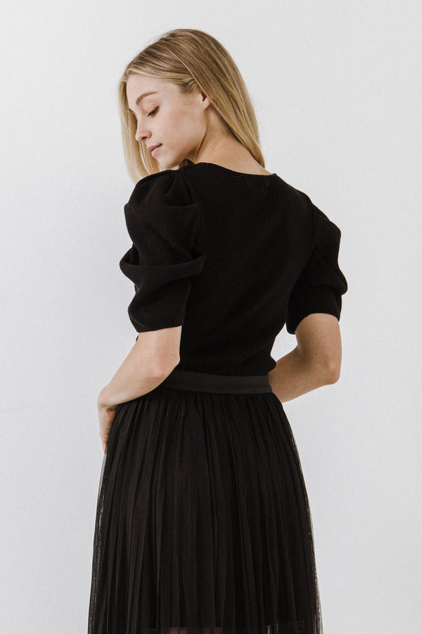 English Factory Puff Short Sleeve Sweater BLACK