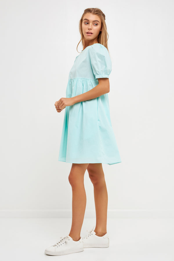 English Factory Puff Sleeve Babydoll Dress MINT