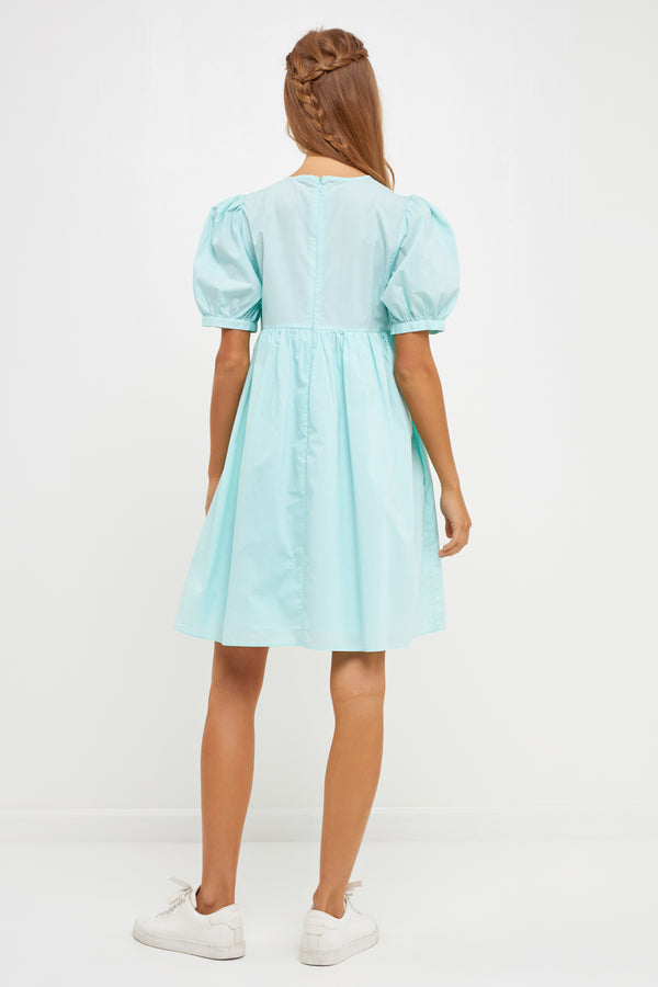 English Factory Puff Sleeve Babydoll Dress MINT
