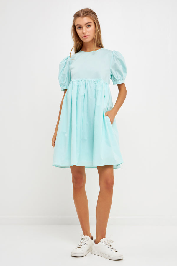 english factory Puff Sleeve Babydoll Dress MINT