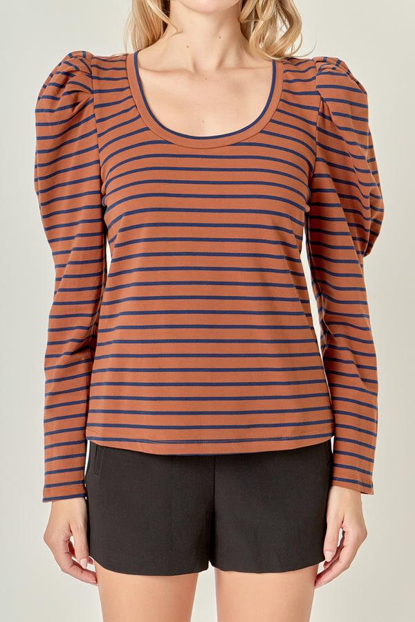 English Factory Puff Sleeve Knit Top BROWN/NAVY
