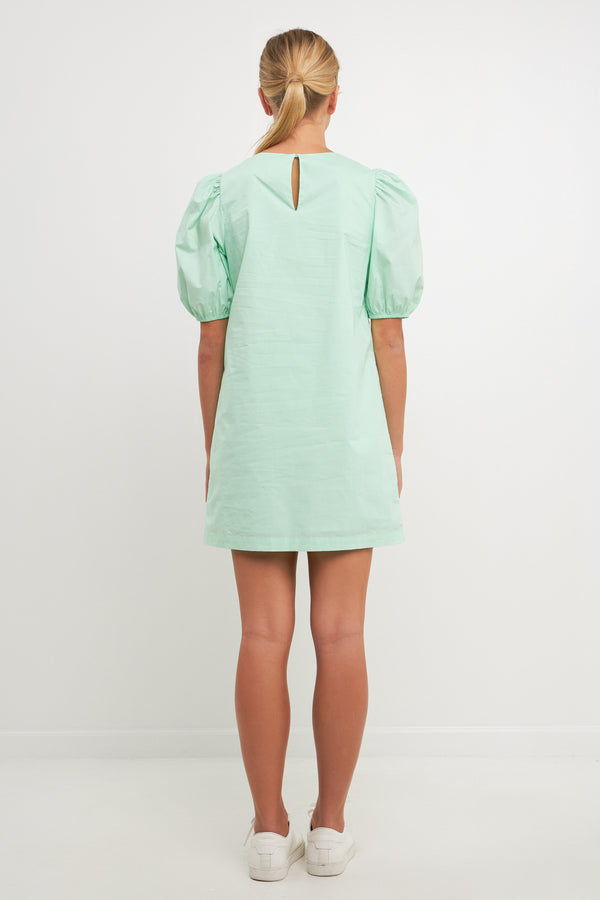 English Factory Puff Sleeve Mini Dress GREEN