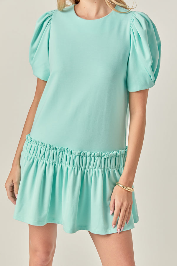 English Factory Puff Sleeve Peplum Mini Dress MINT