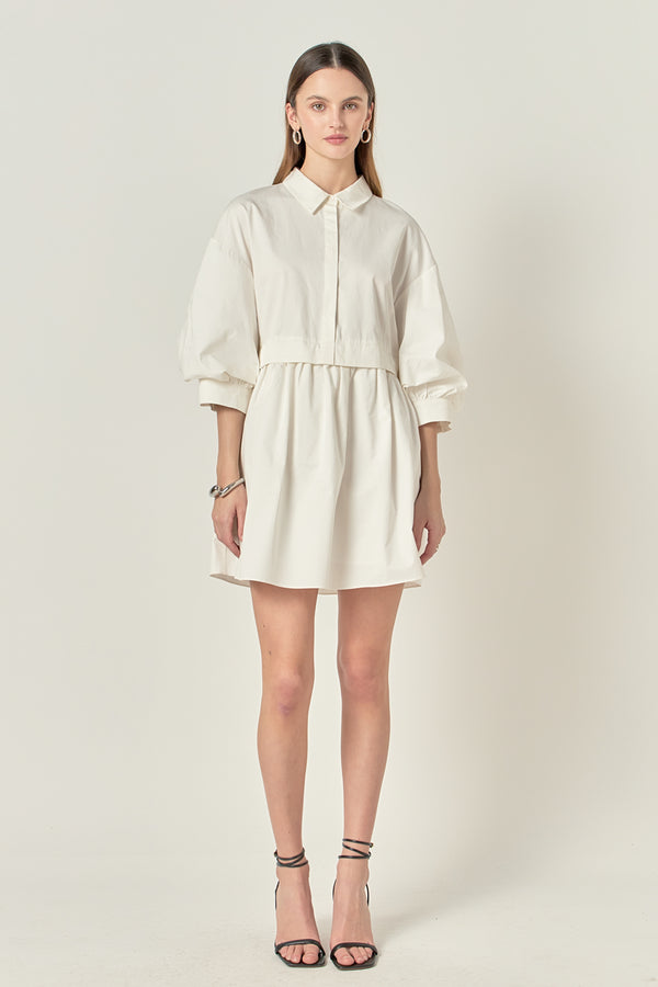 english factory Puff Sleeve Shirt Dress WHITE