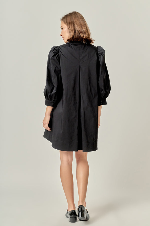 English Factory Puff Sleeve Shirt Mini Dress BLACK