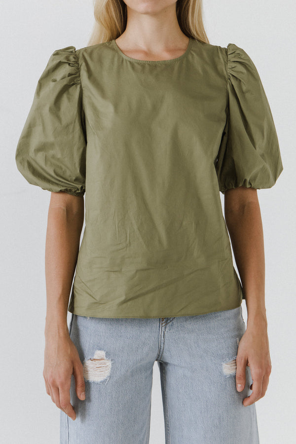 English Factory Puff Sleeve Top - Olive OLIVE