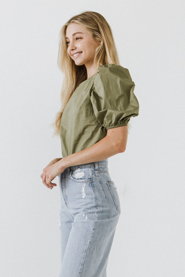 English Factory Puff Sleeve Top - Olive OLIVE