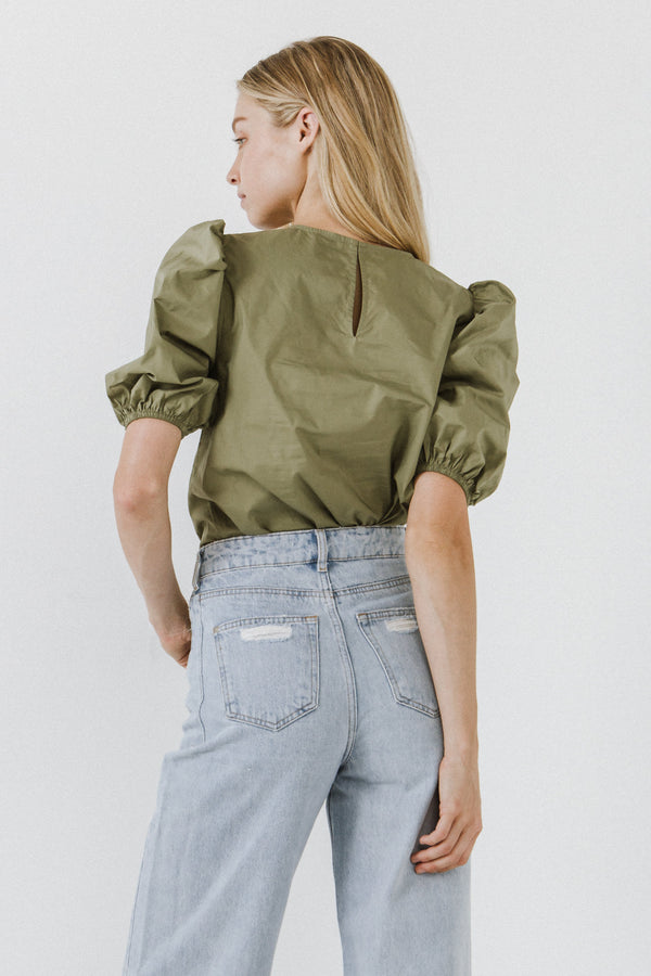 English Factory Puff Sleeve Top - Olive OLIVE