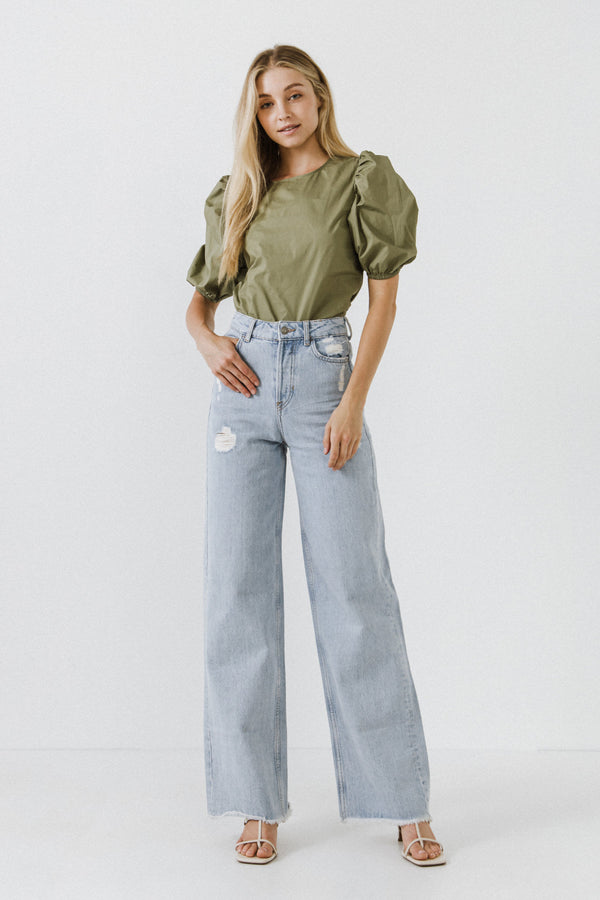 english factory Puff Sleeve Top - Olive OLIVE