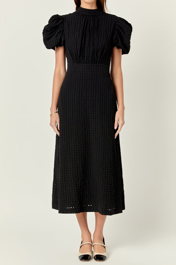 English Factory Puff Sleeves Midi Dress BLACK