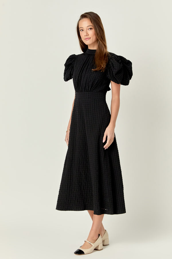 English Factory Puff Sleeves Midi Dress BLACK