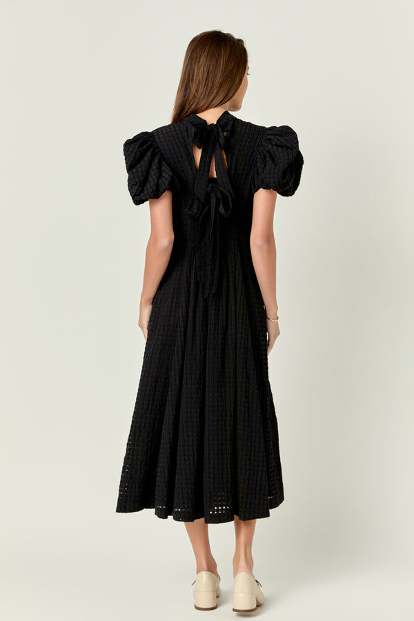 English Factory Puff Sleeves Midi Dress BLACK