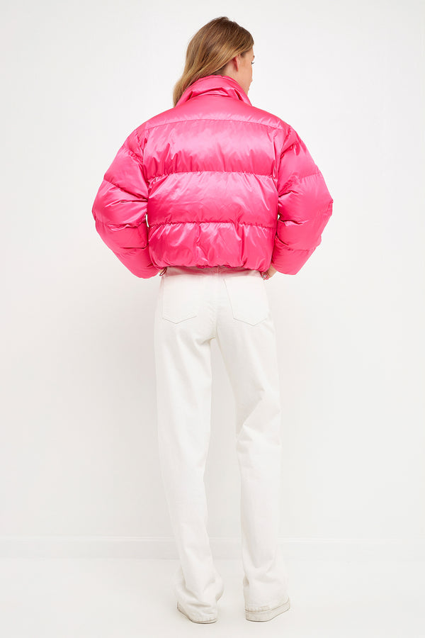 English Factory Puffer Cropped Jacket FUCHSIA