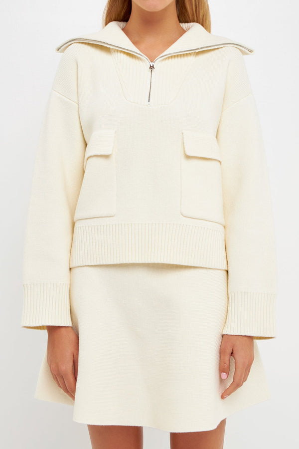 English Factory Quarter-Zip Knit Sweater CREAM