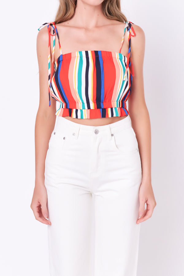 English Factory Rainbow Stripe Top With Tie MULTI